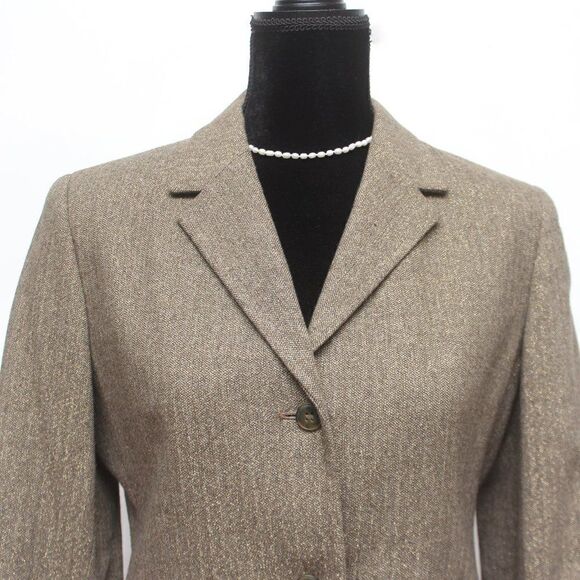 JONES NEW YORK 2PC Brown Wool‎ Blend Notch Collar Skirt Suit Size 6 - Picture 8 of 16